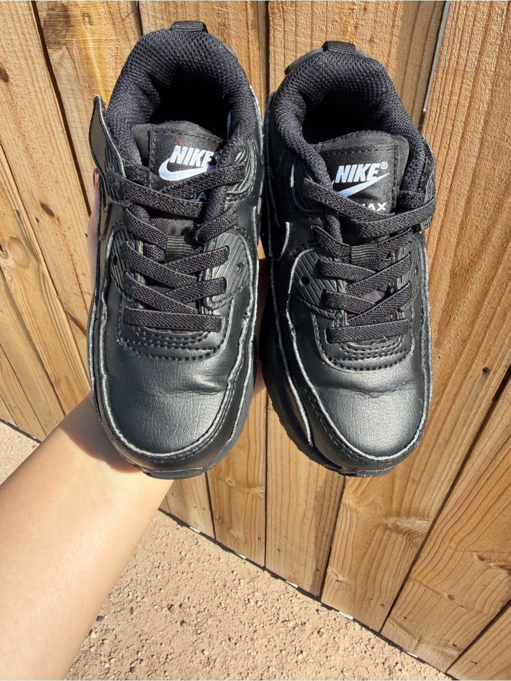 Nike Kids Black Leather Sneakers with Hook-and-Loop Strap